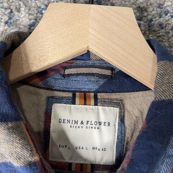 Denim & Flower Ricky Singh Shirt Mens Large Blue Plaid Flannel Button Up Cotton - Picture 4 of 8